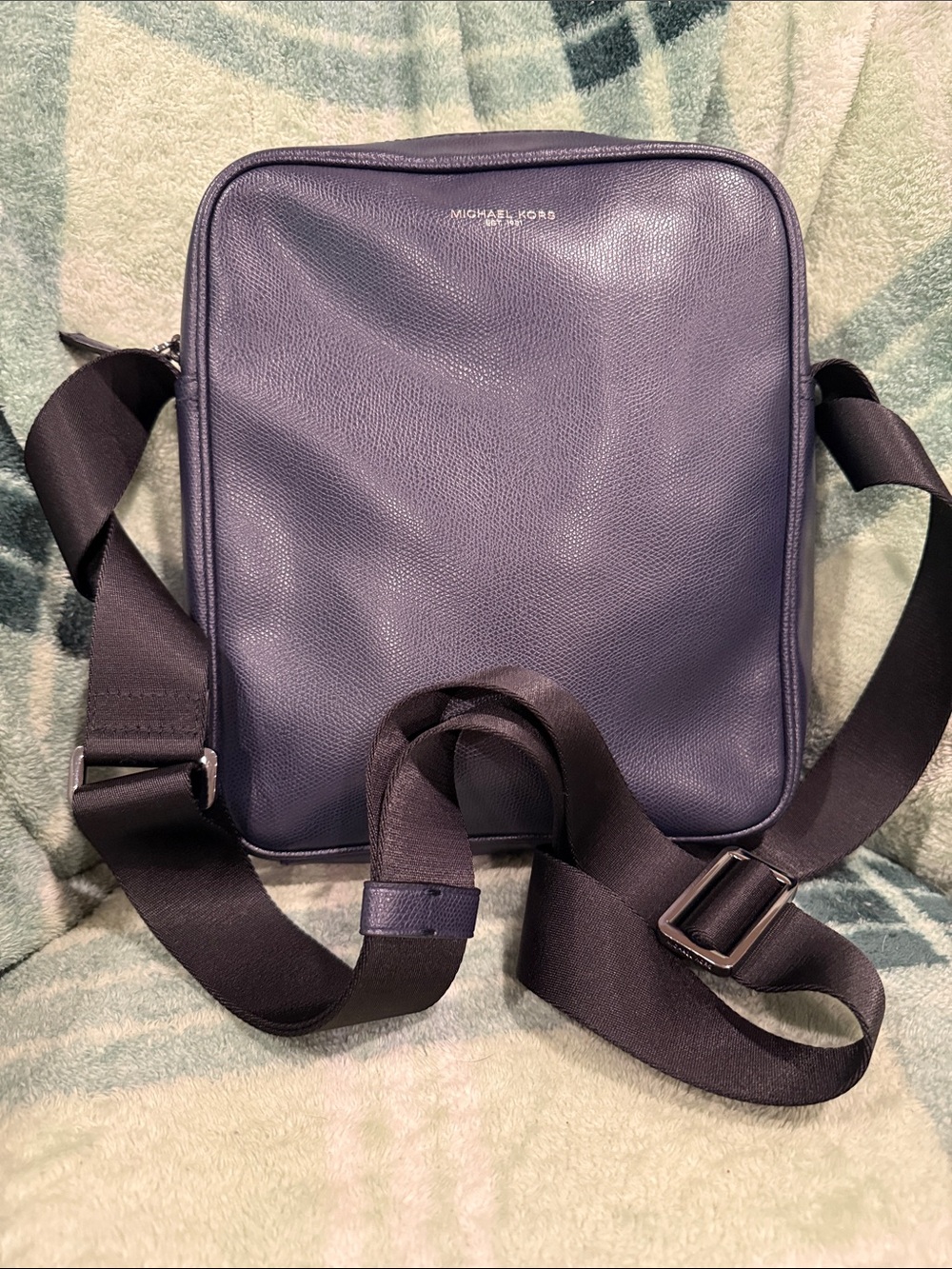 Michael Kors Men's Deep Blue Pebbled Leather Messenger Bag